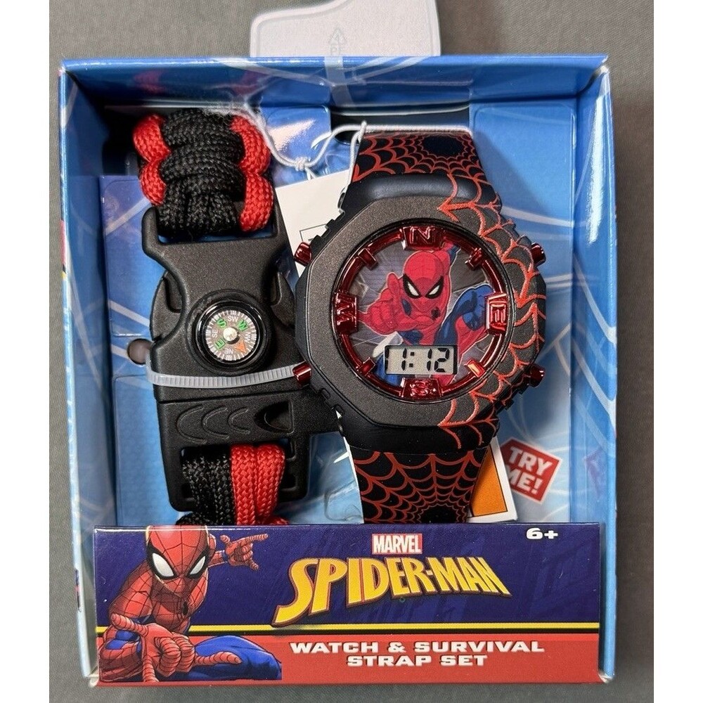 Marvel Spider-Man Kids Digital LCD Watch Compass Survival Strap Bracelet Set NEW - Picture 3 of 3
